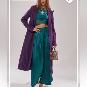 Purple calf leather feel Trench coat